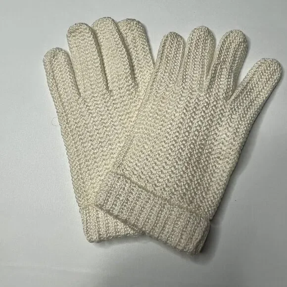 Vintage White Knit Cotton Gloves Women Size Large - Made in Japan - Picture 1 of 6